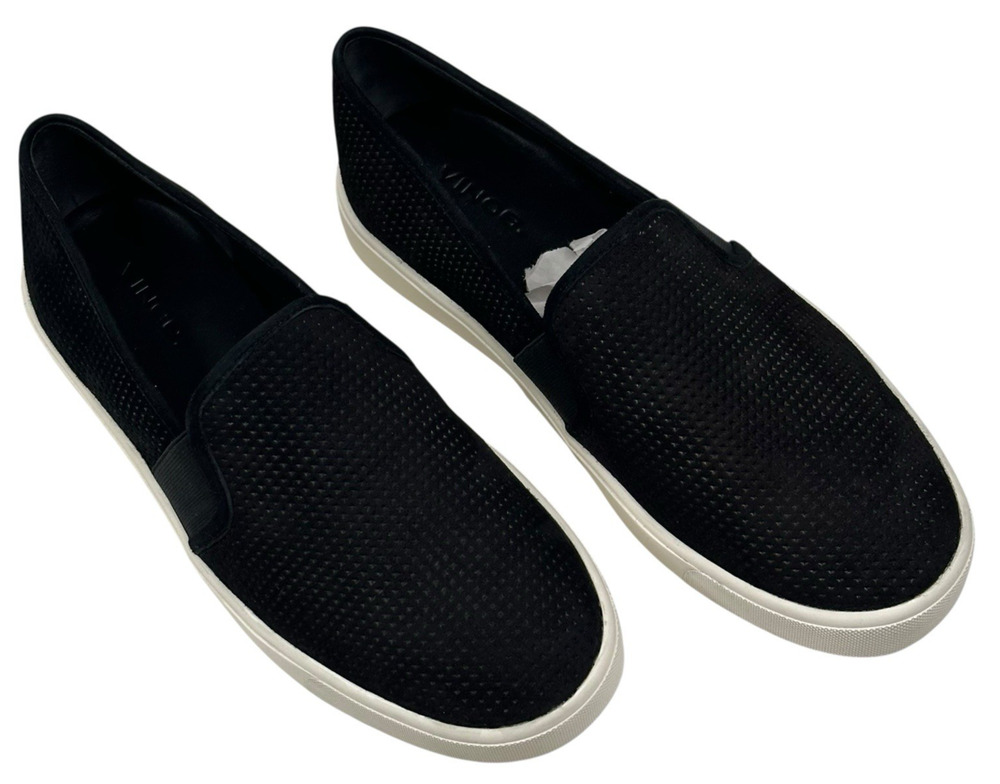 Vince Blair Black Suede Perforated Womens Slip On Sneakers Size 7M New $176
